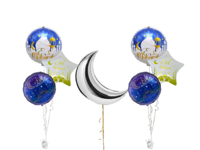 Eid Mubarak Helium Balloon Set – Floating Crescent Moon & Foil Balloons