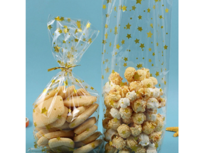 Gold Star Printed Bags With Gold Twist 50 pcs