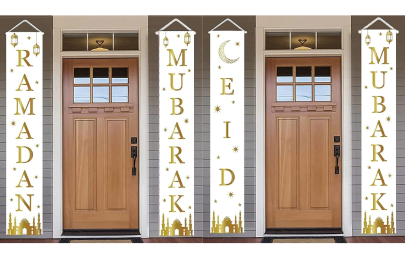 white 2 in 1 Ramadan Eid Mubarak Door Banner for Home Decorations Ramadan Kareem Porch Sign Eid Al Fitr Door Decoration (Copy) (Copy)