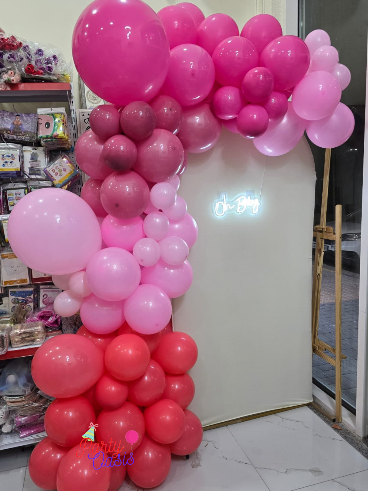 Custom Organic Balloon Backdrop & Neon Rental