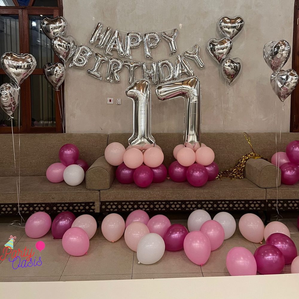 Pink silver simple birthday decoration