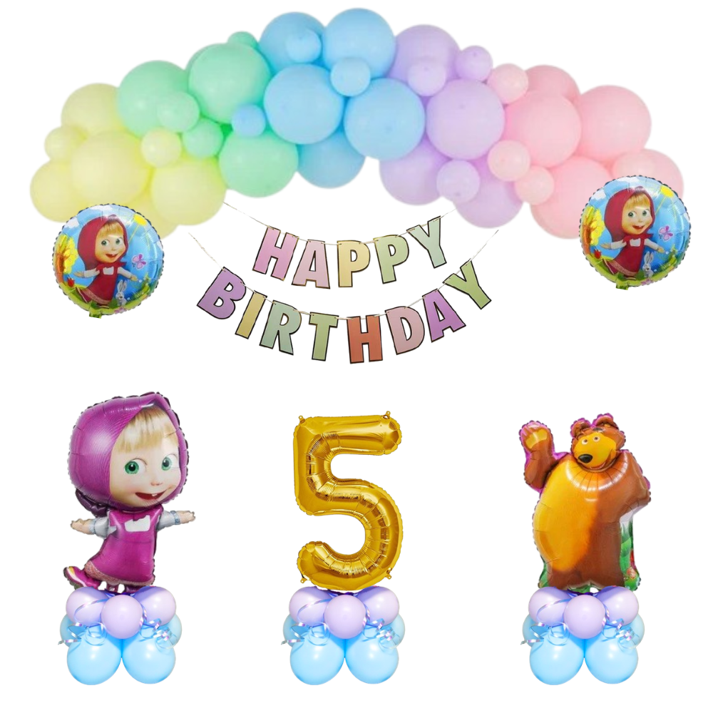 Masha and the Bear: Pastel Birthday Decor Set