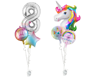 unicorn birthday helium bunch with number