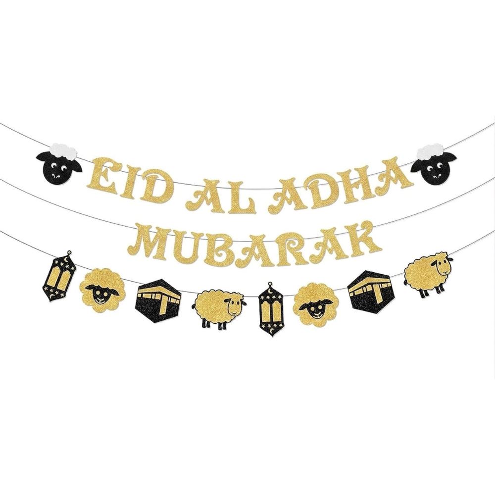 Glitter Gold Eid al-Adha Mubarak Banner - Festive Party Decorations