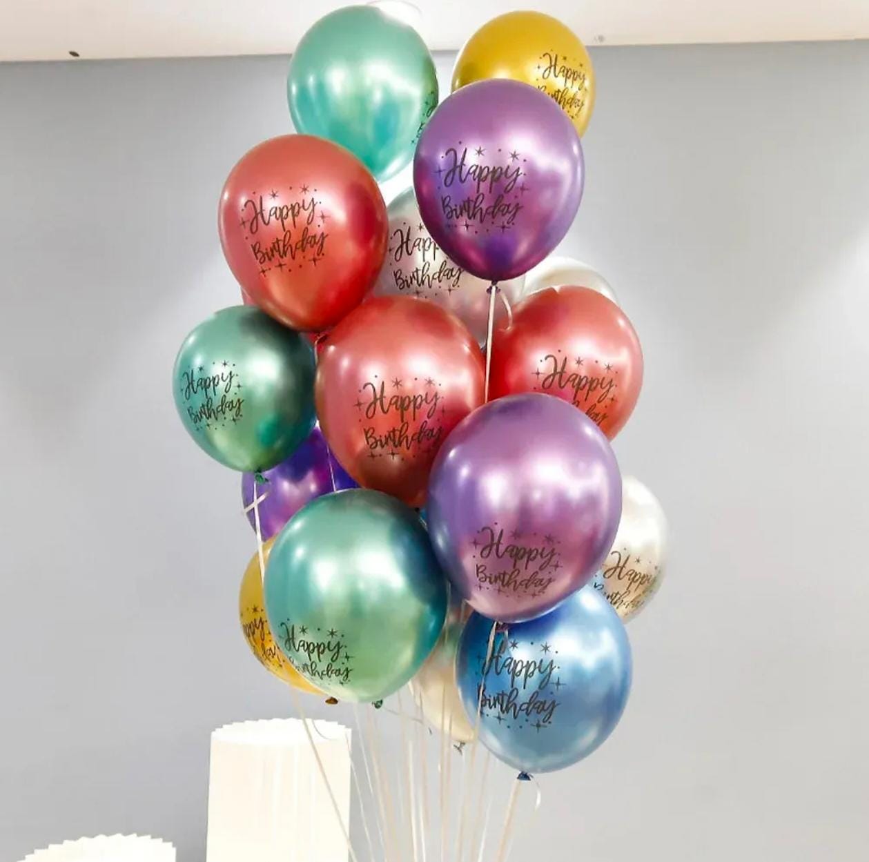 Happy Birthday Printed Chrome Balloons