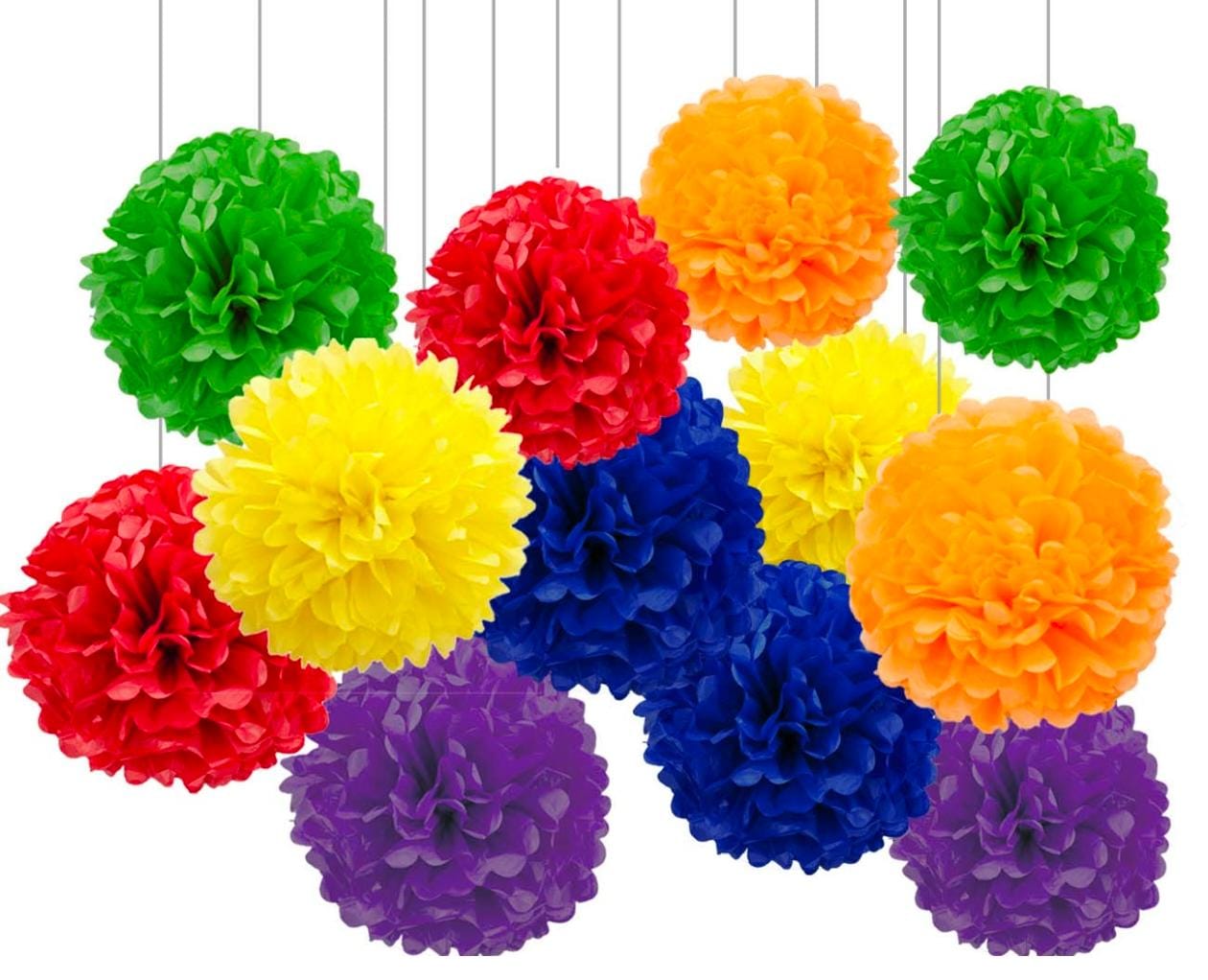 Rainbow Tissue Paper Pom-Poms - Party Hanging Decorations-12pcs
