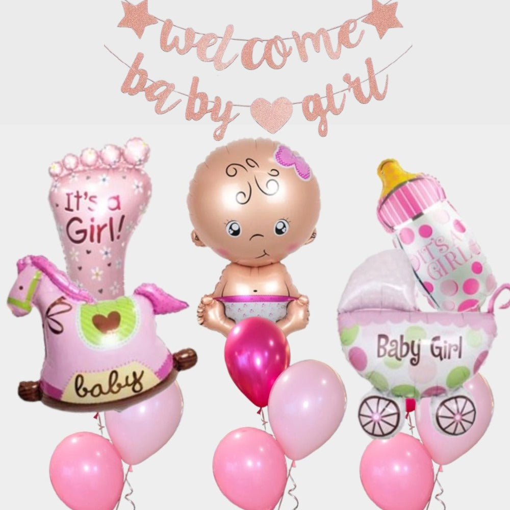Welcome Baby Girl โ Helium Balloon Bunch๐๐