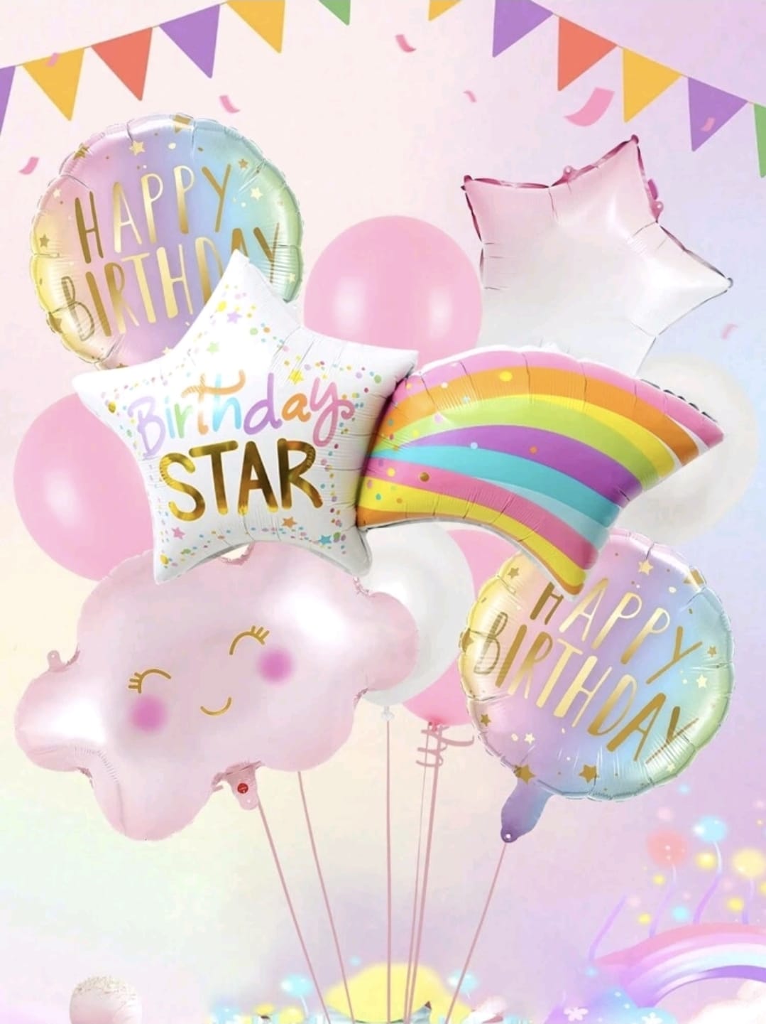 Happy Birthday rainbow helium bunch