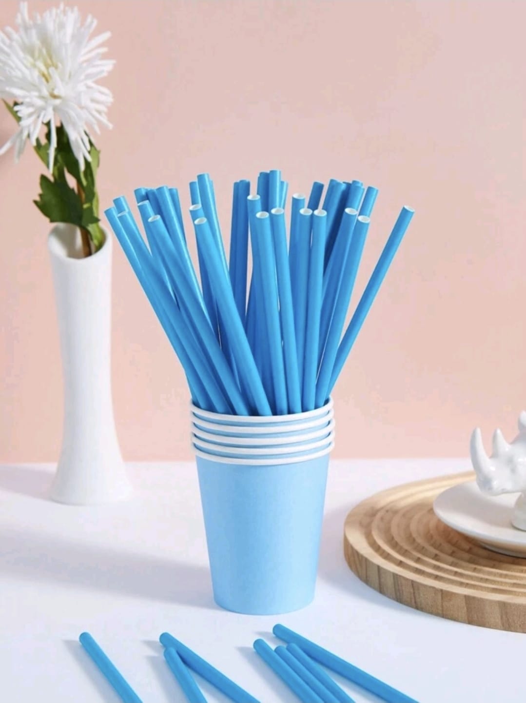 100pcs blue straws