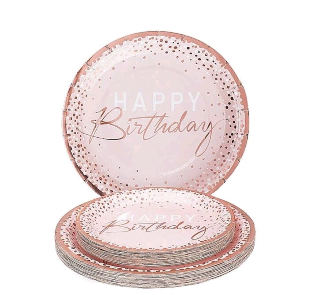 Birthday pink rosegold disposable plates 20pcs
