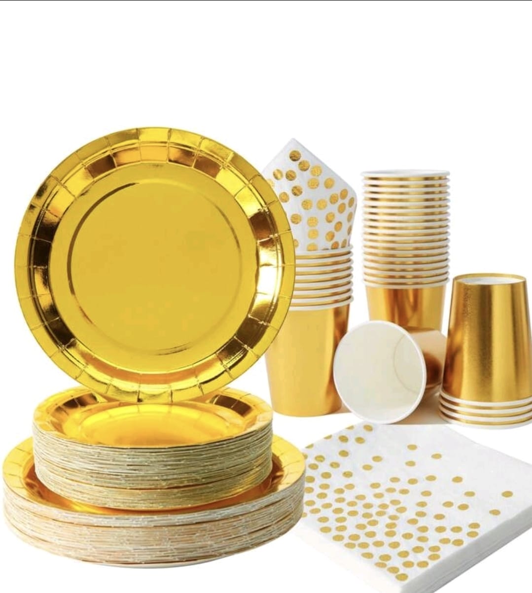 Gold plate cup tissue tableware serves 25