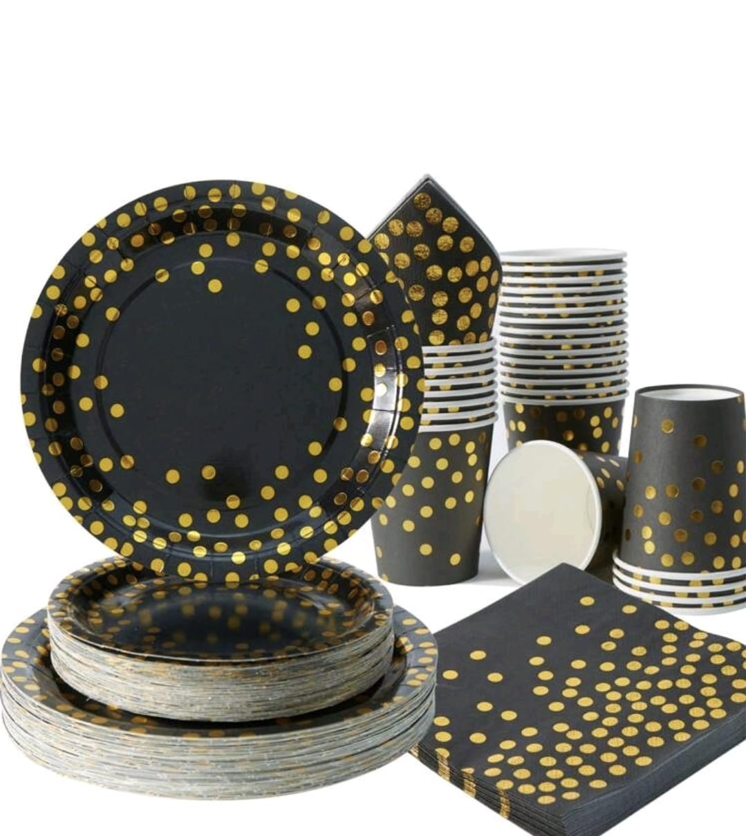 Black plate cup tissue tableware serves 25