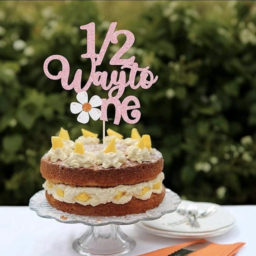 1/2 half birthday cake topper flower