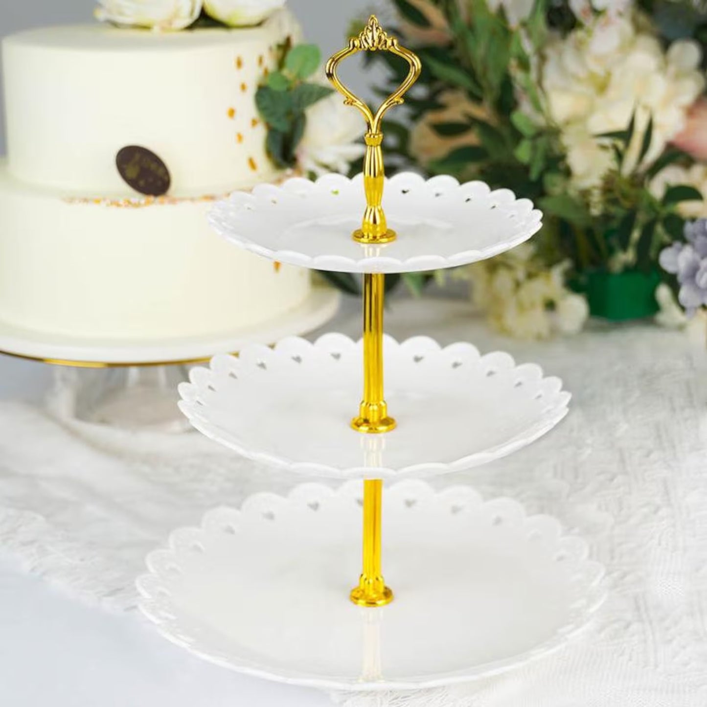 white gold plastic dessert stand pastry cake stand