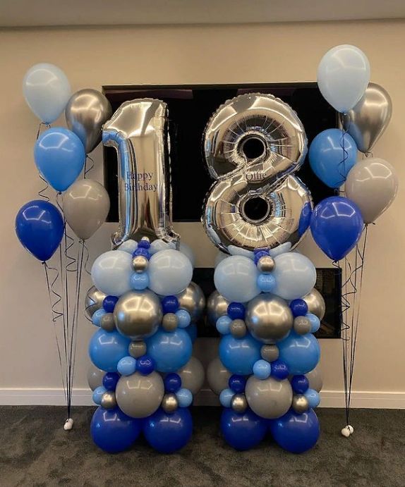 Personalized Number base with helium balloon bunch - blue