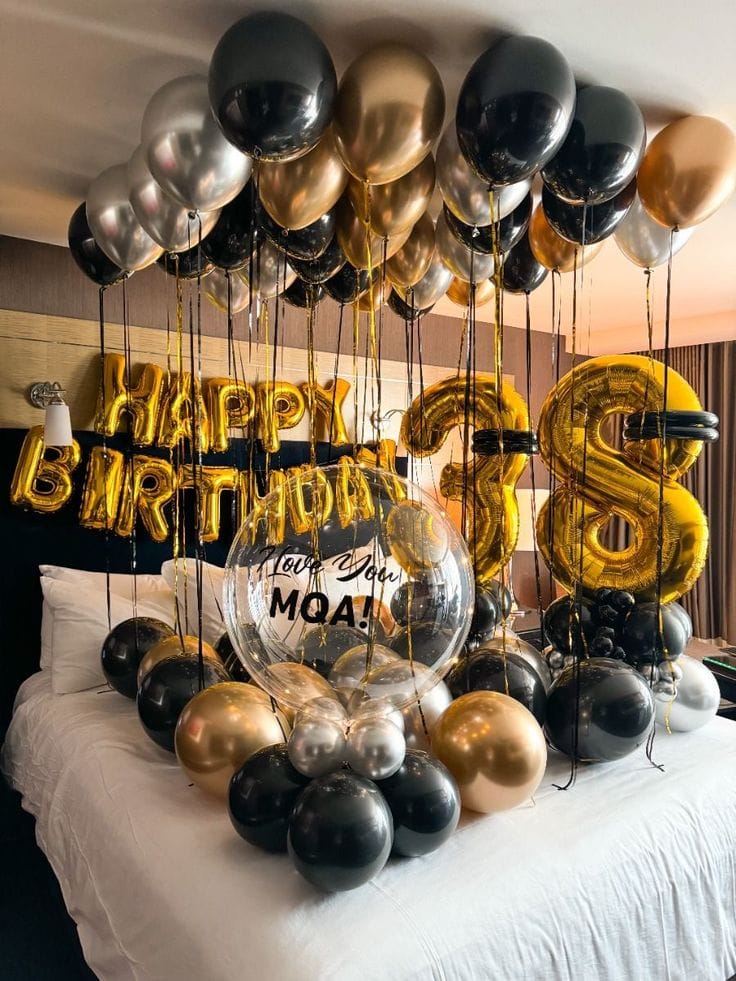 black gold personalized room surprise decoration