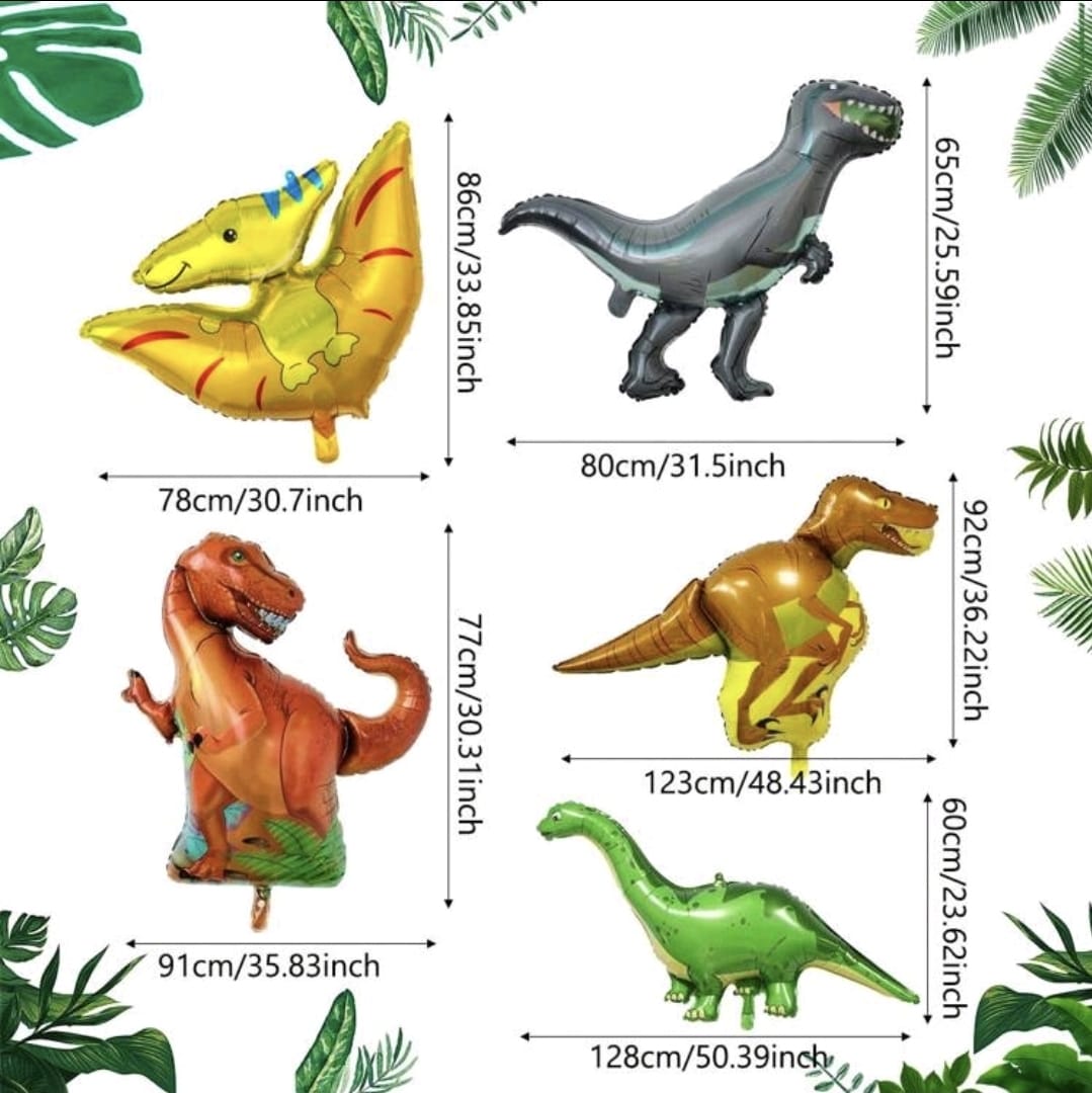 Dinosaur helium foil balloons 5pcs