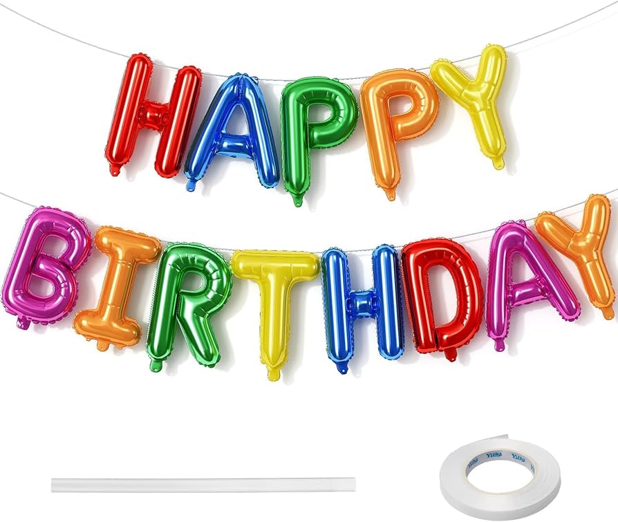 Happy Birthday Foil Text Banner - Mixed Rainbow Colors (Non-Inflated)