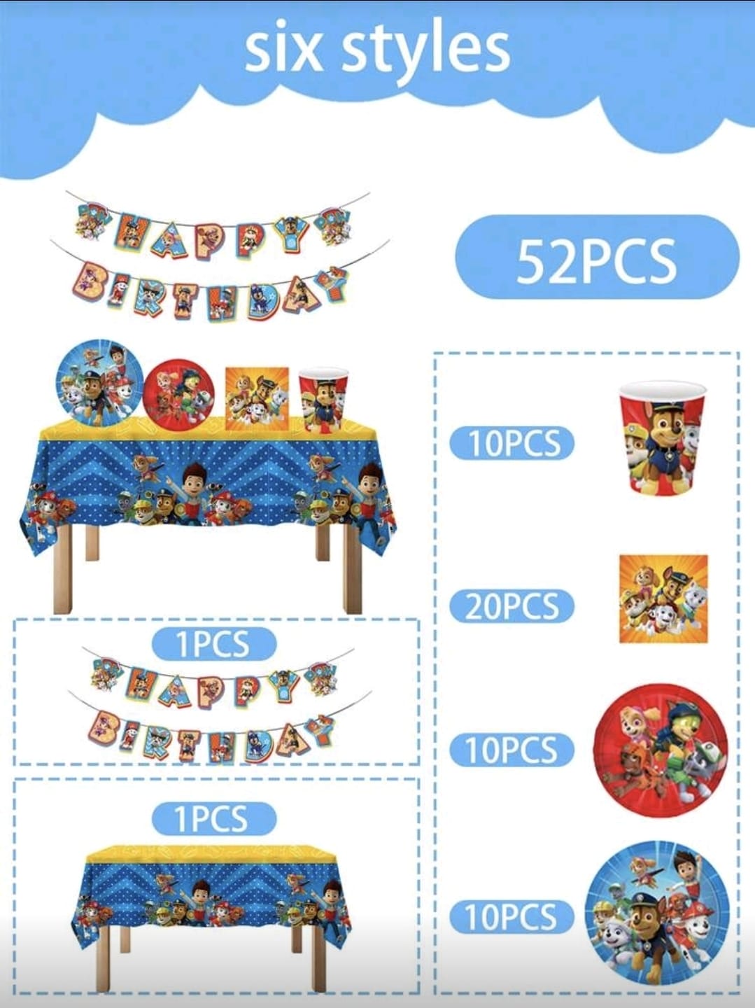 Paw Patrol Plate cup set serves 10