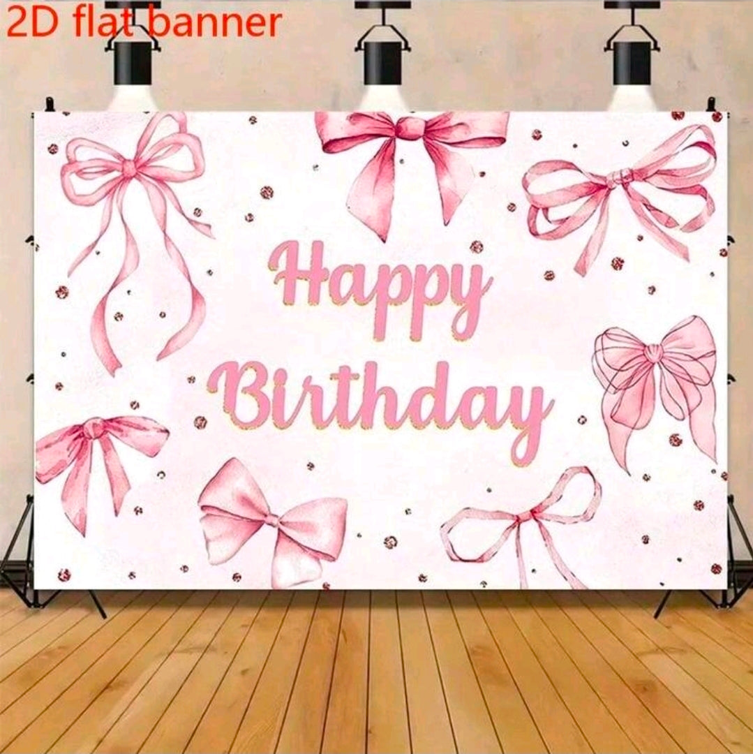Pink Bow Happy Birthday Backdrop poster banner 180x230cm
