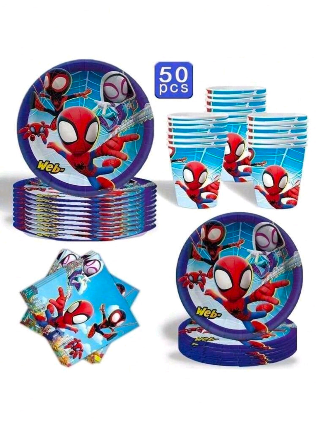 Spiderman spidey Tableware plate cup set serves 10