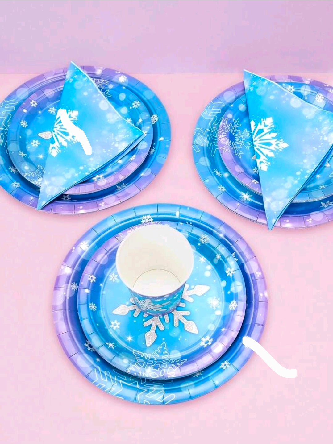 Frozen elsa Birthday Party Supplies Winter Snowflake Plate cup set tableware serves 10