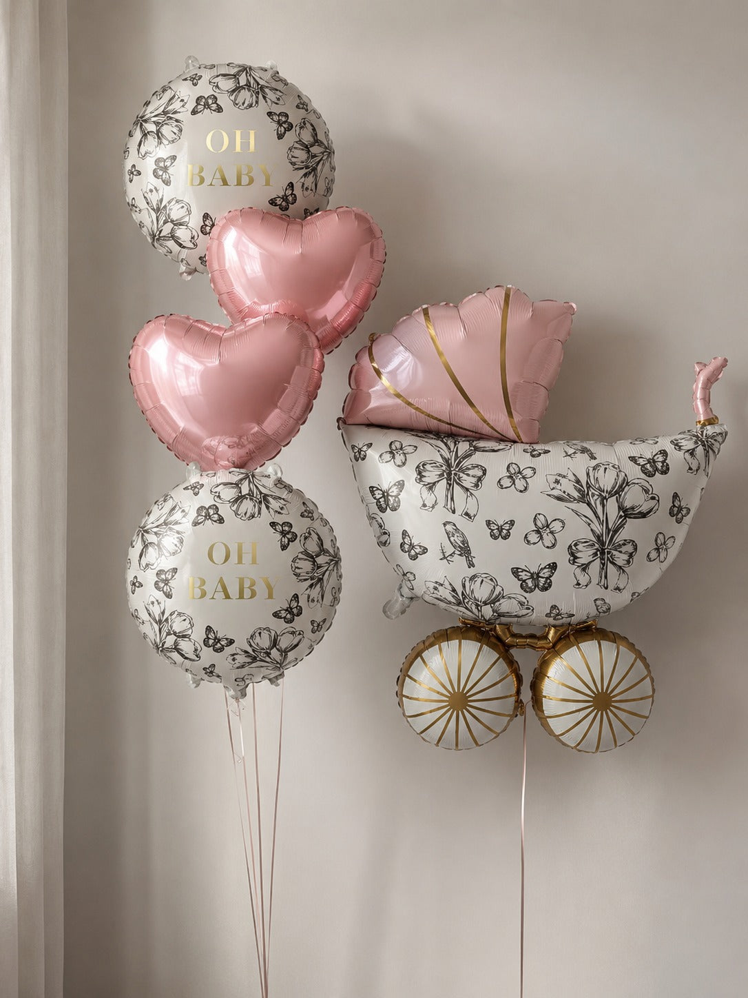elegant Oh baby helium balloon with pink heart