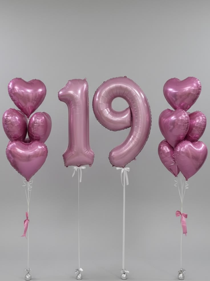 pink number and heart helium bunch