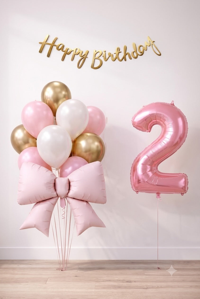 simple birthday decoration pink gold helium balloons