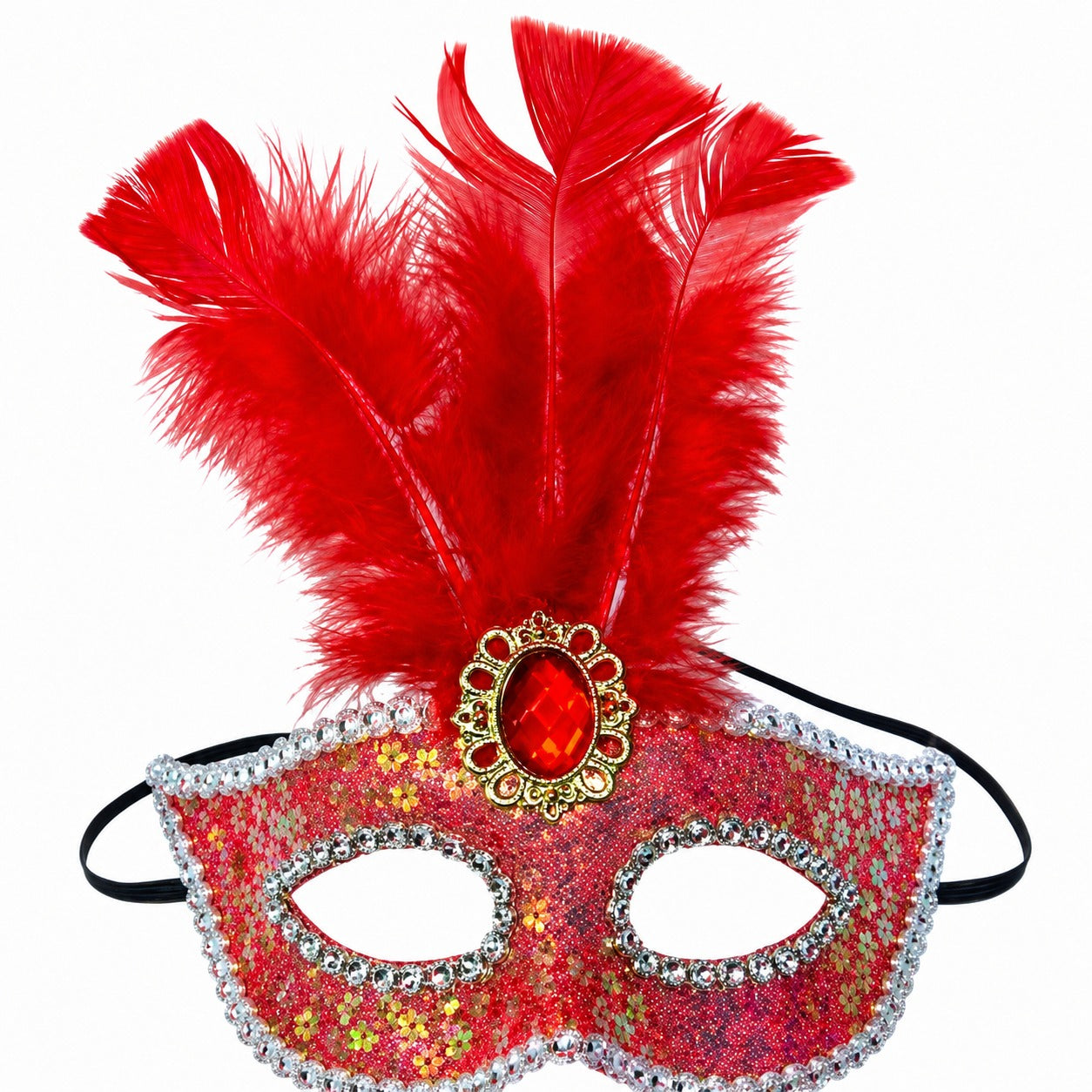 Luxury Red Feather Venetian Masquerade Mask – Glitter Eye Mask for Carnival, Costume Party & Ball