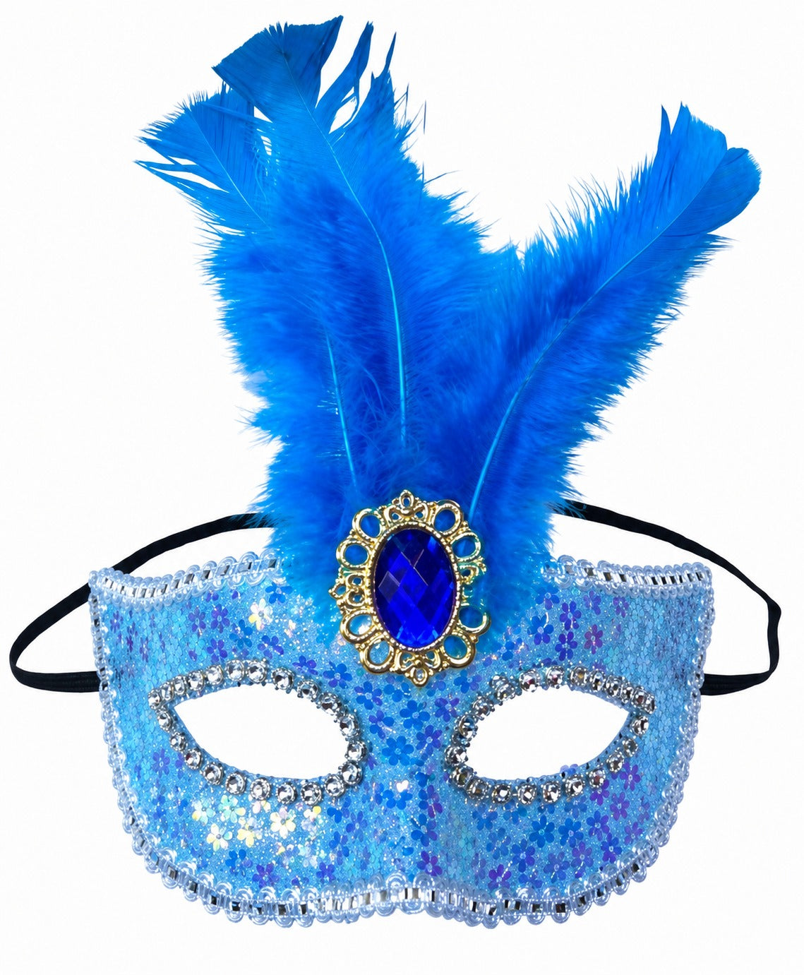 Luxury Blue Feather Venetian Masquerade Mask – Glitter Eye Mask for Carnival, Costume Party & Ball