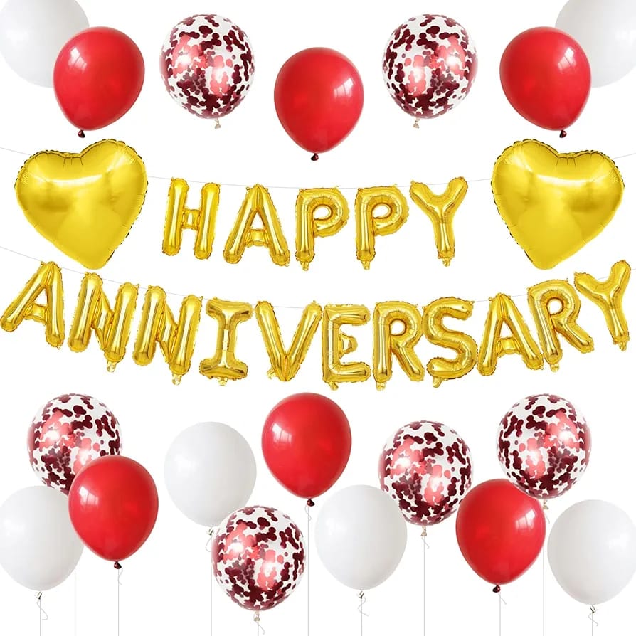 Happy anniversary gold red set