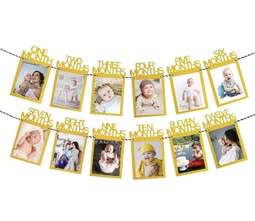 First birthday month milestone banner gold
