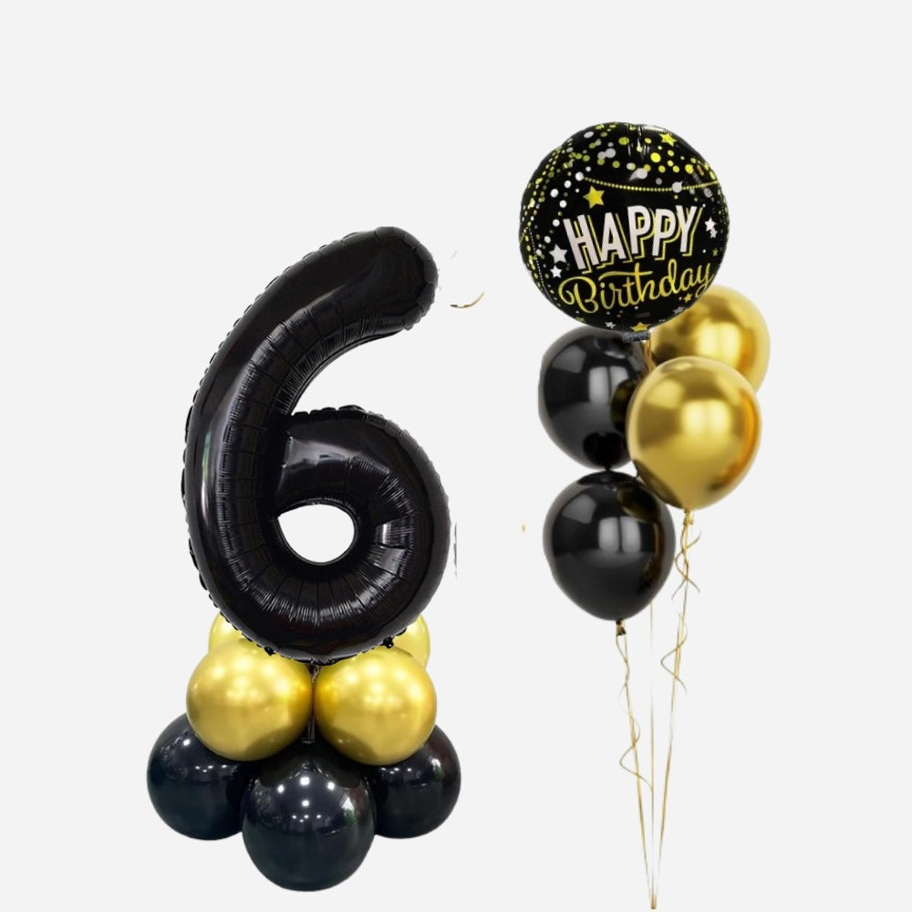 balloon bouquet with helium bunch - black and gold