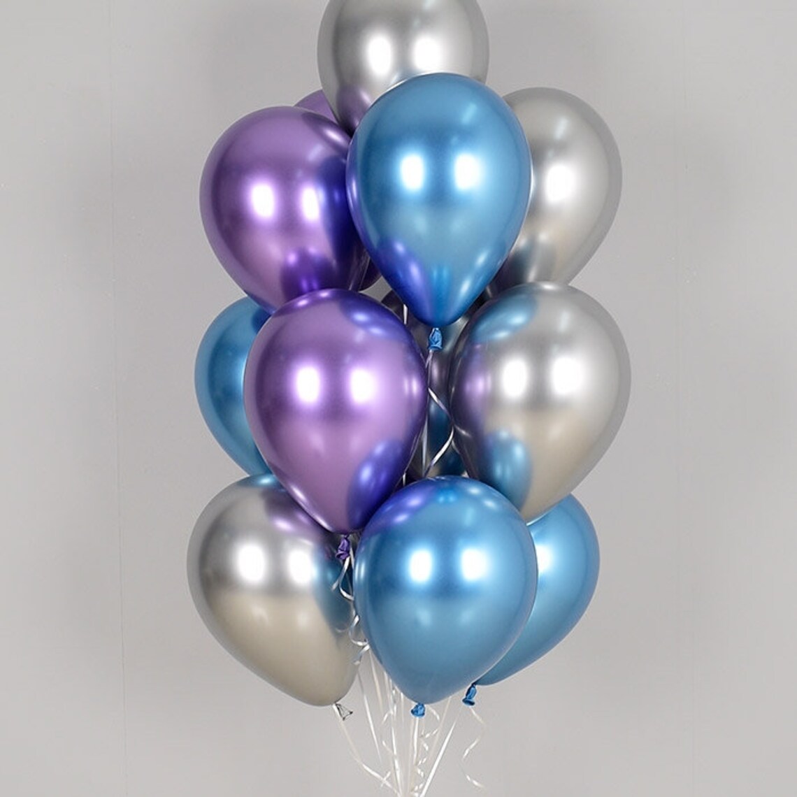 chrome blue purple silver balloons
