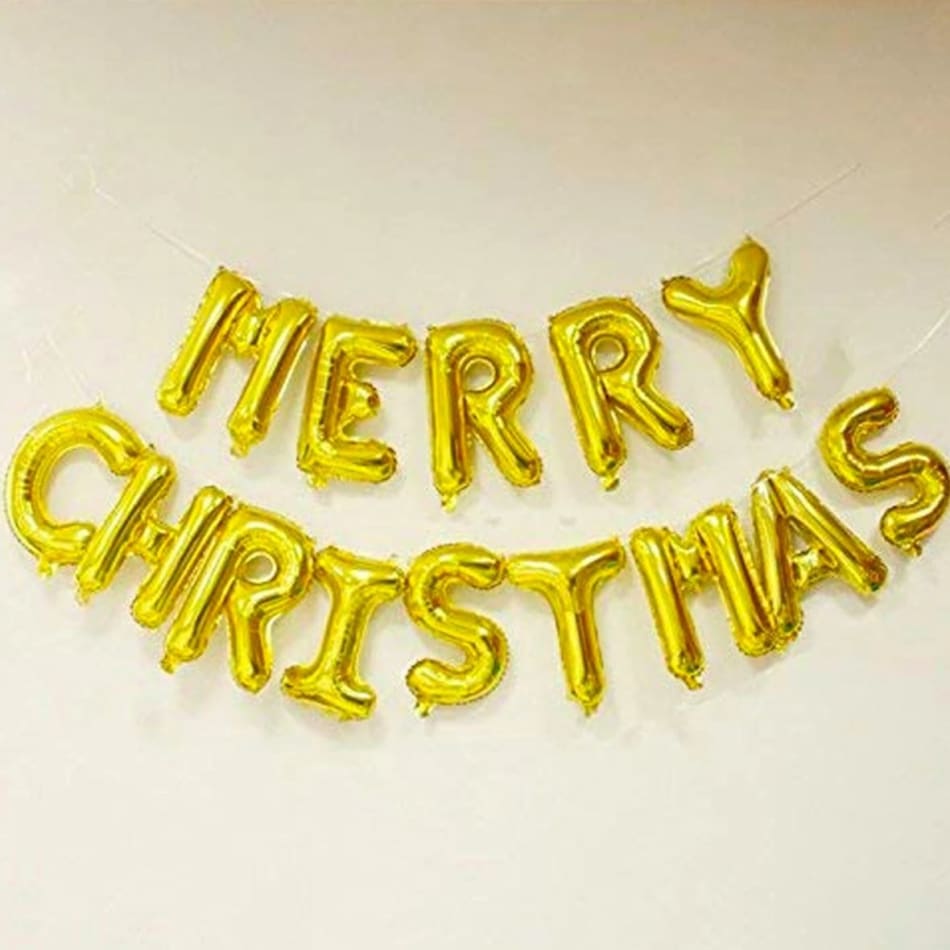 Gold merry christmas foil text balloon - candy