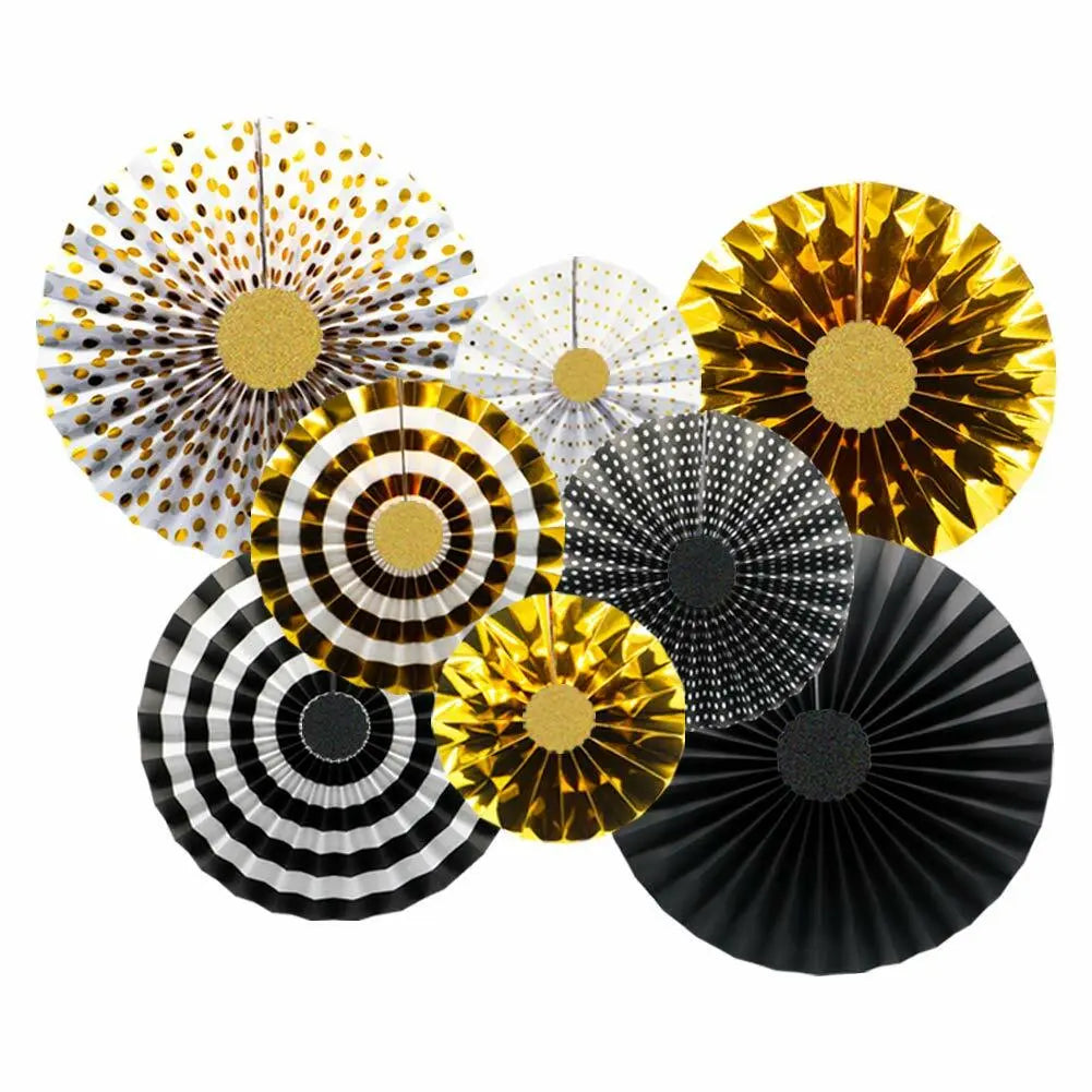 black gold paper fan - Pack of 8