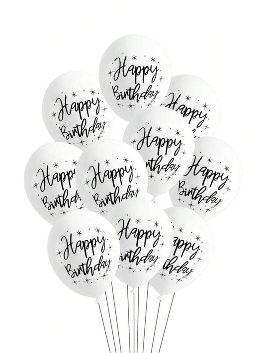 white happy birthday printed balloons