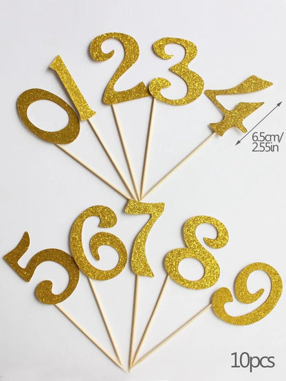 gold glitter Number Cake toppers