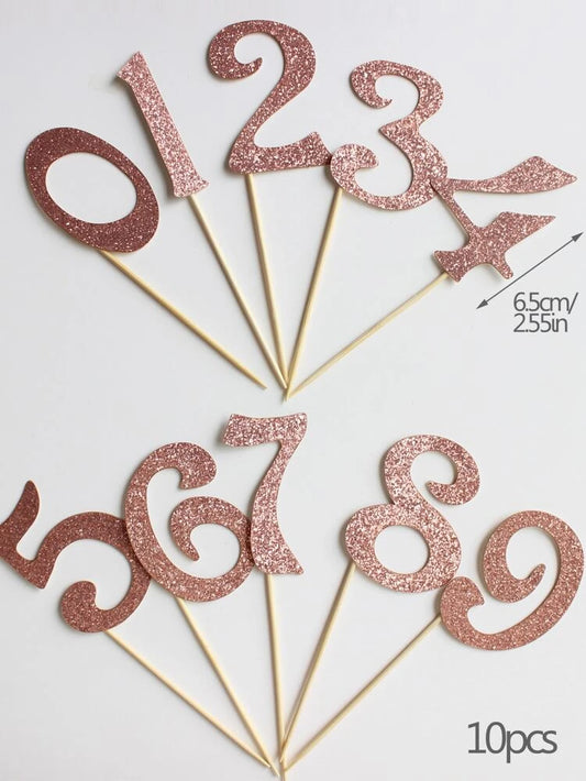 rosegold glitter Number Cake toppers