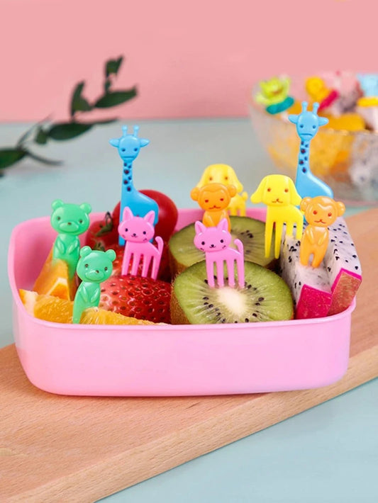 10pcs Cute Cartoon Animal Shaped Random Color Creative Plastic Decoration Design Children's Fruit Fork