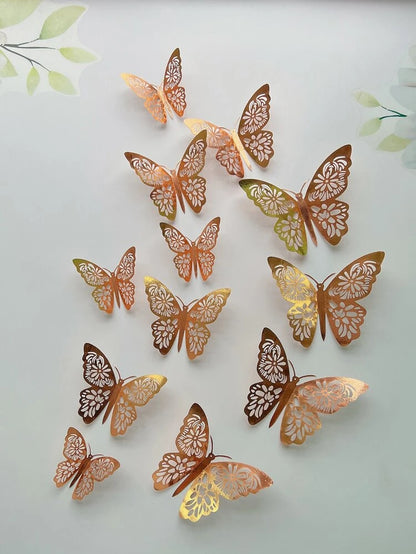Rosegold Butterfly decorations - pack of 12 with glue dots