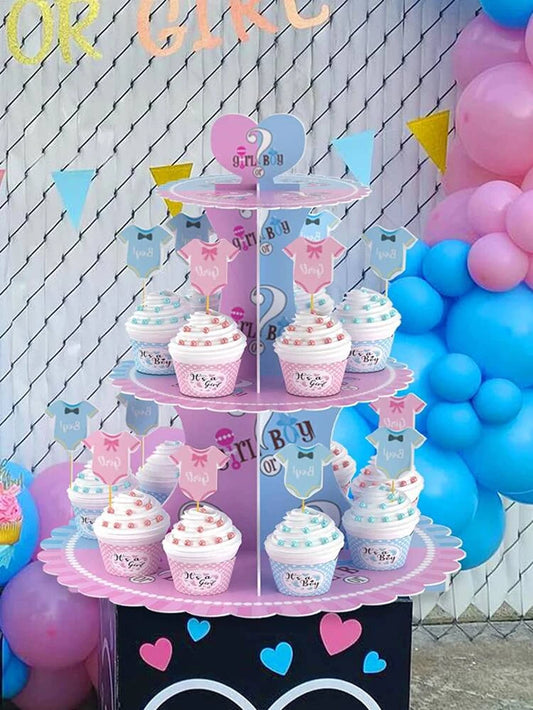 gender reveal 3 tier cup cake / dessert stand