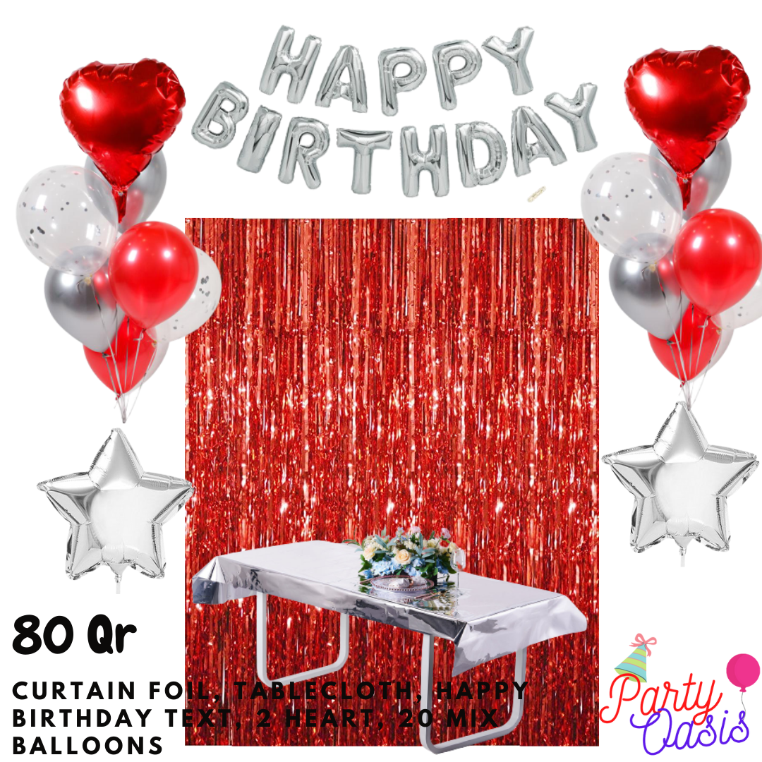 Red silver birthday set