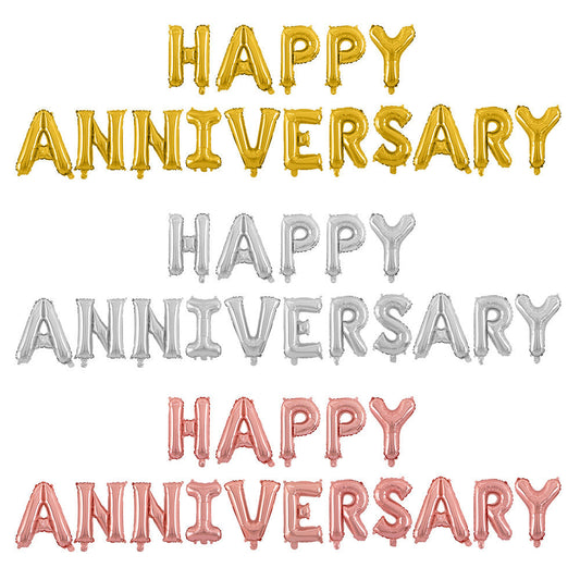 Happy Anniversary Gold Aluminum Foil Letters Balloons