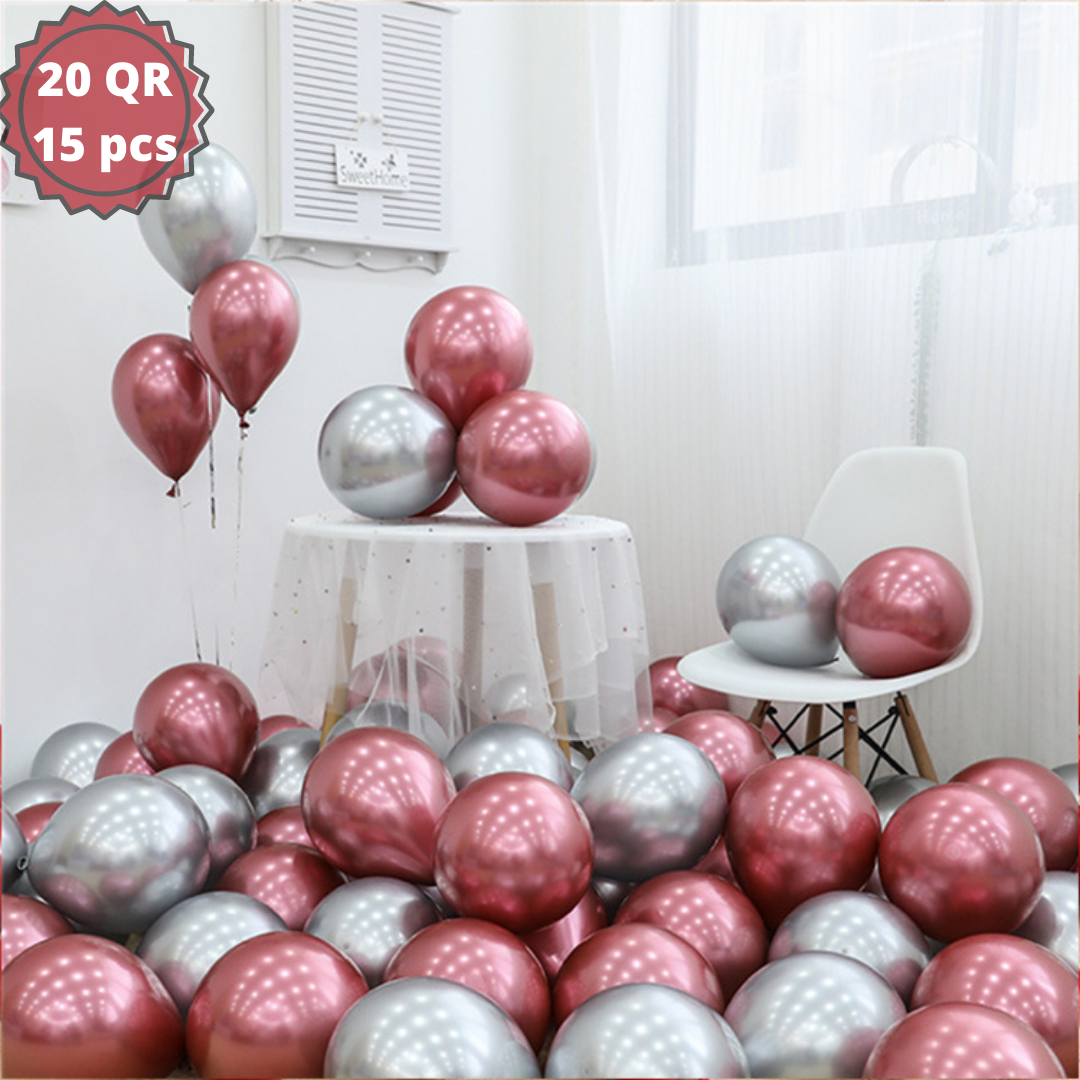 Pink and Silver Balloons - 15 pcs