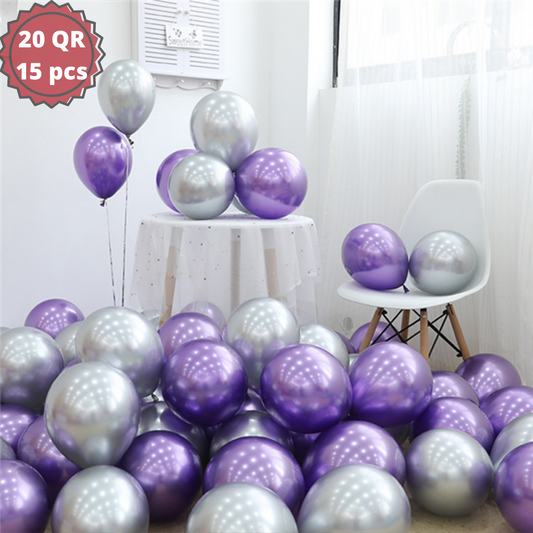 Purple and Silver Balloons - 15 pcs