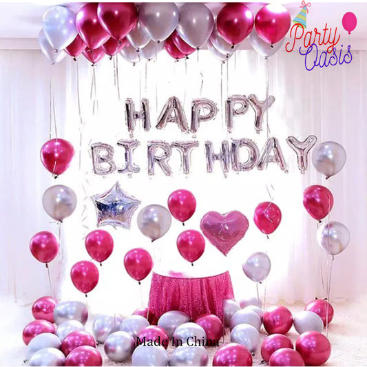 Pink silver Happy Birthday  decoration