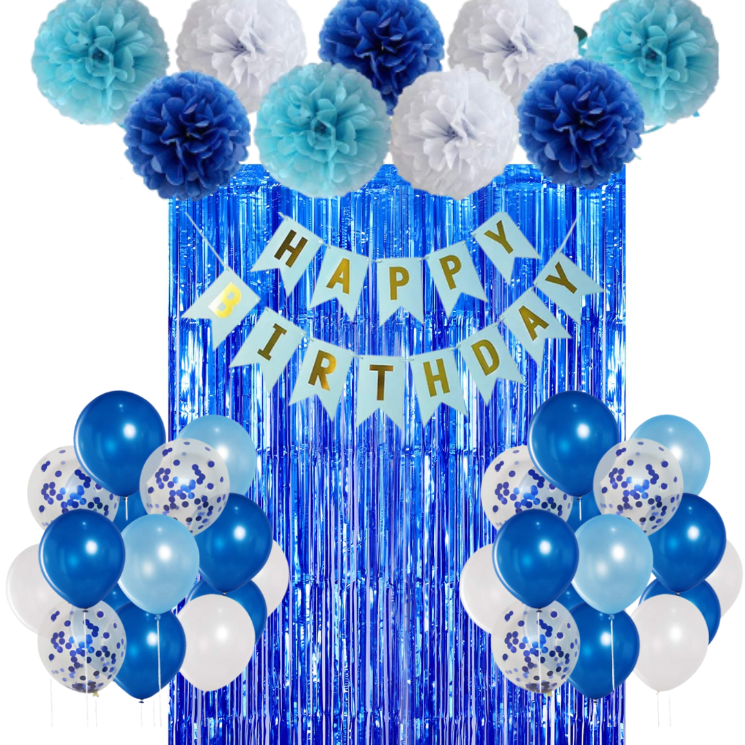 simple birthday decoration with curtain foil, pom pom - color options