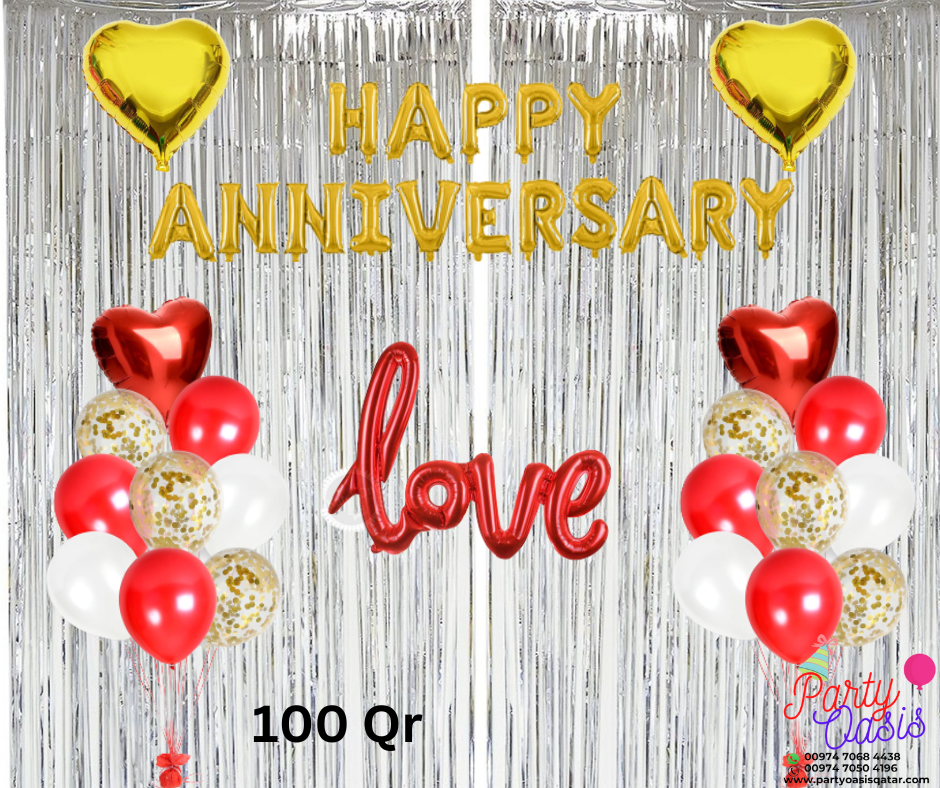 happy anniversary set - red , gold and silver